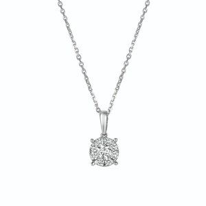 0.50 Carat Natural Diamond Cluster Necklace Pendant 14K White Gold